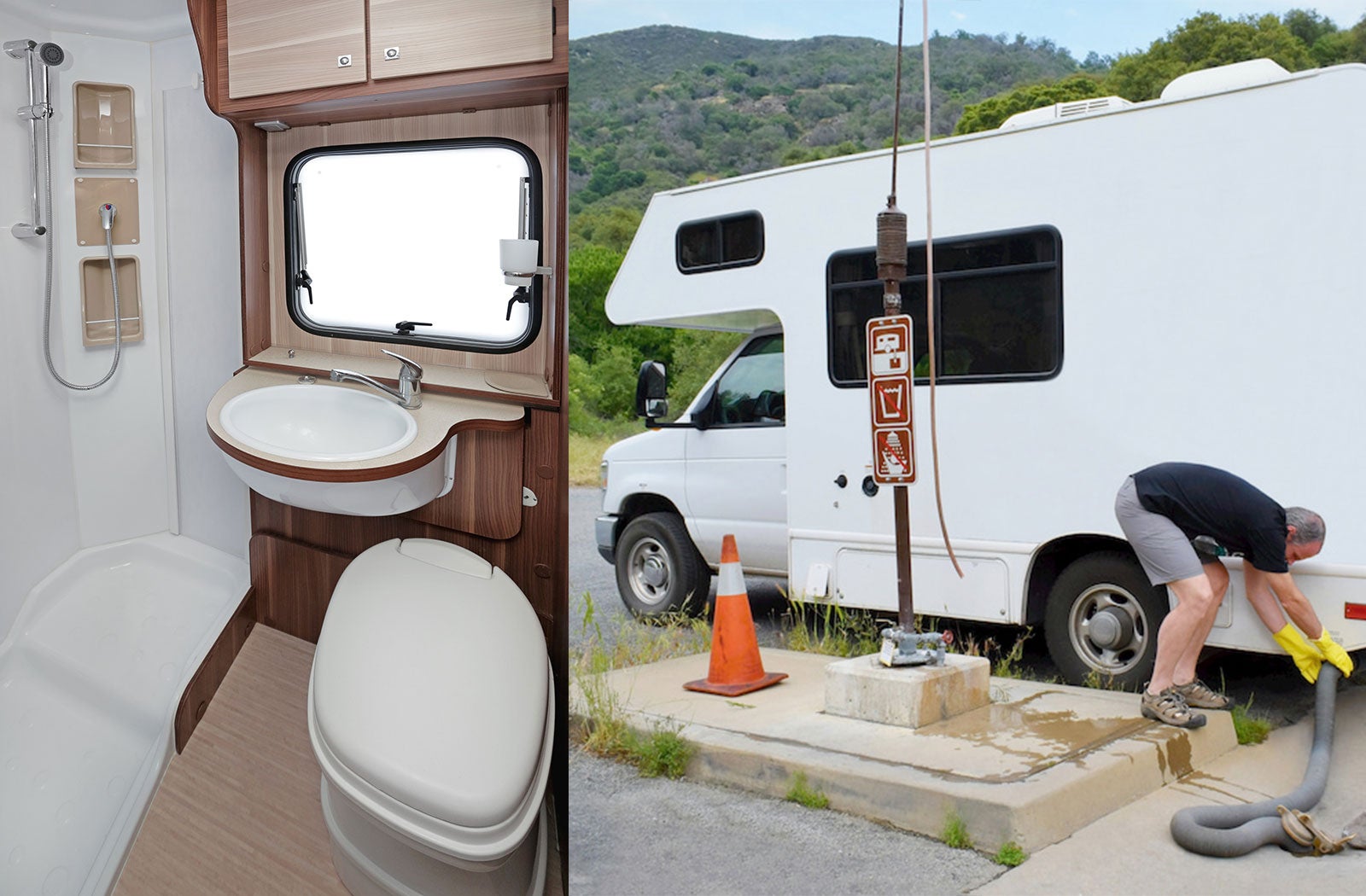 Portable RV/camper toilet and holding tank setup in Tustin, California