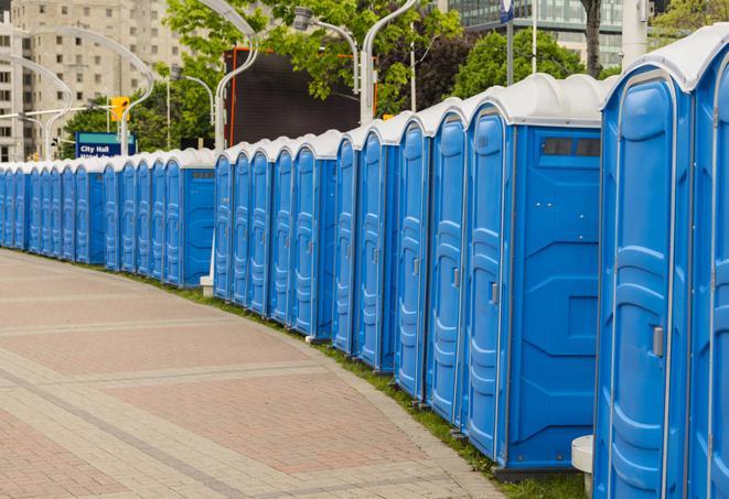 Seasonal porta potty units set up at a Tustin, California venue